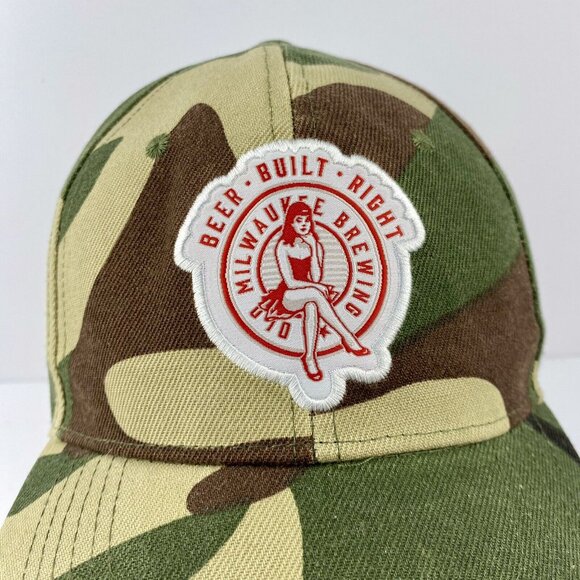 Old Milwaukee Brewing Hat, Trucker Baseball Cap Beer Built Right Camo Snap Back - Picture 3 of 9